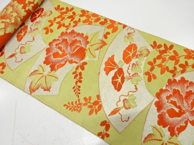 JAPANESE KIMONO / ANTIQUE BOLT FOR HASSUN OBI / WOVEN PEONY